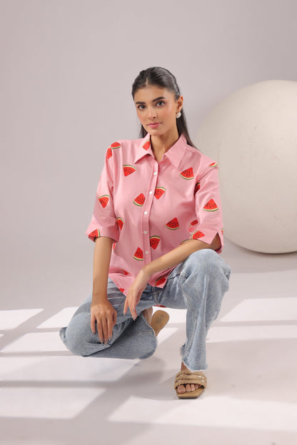 Melon Pop Embroidered Cotton Flex Shirt