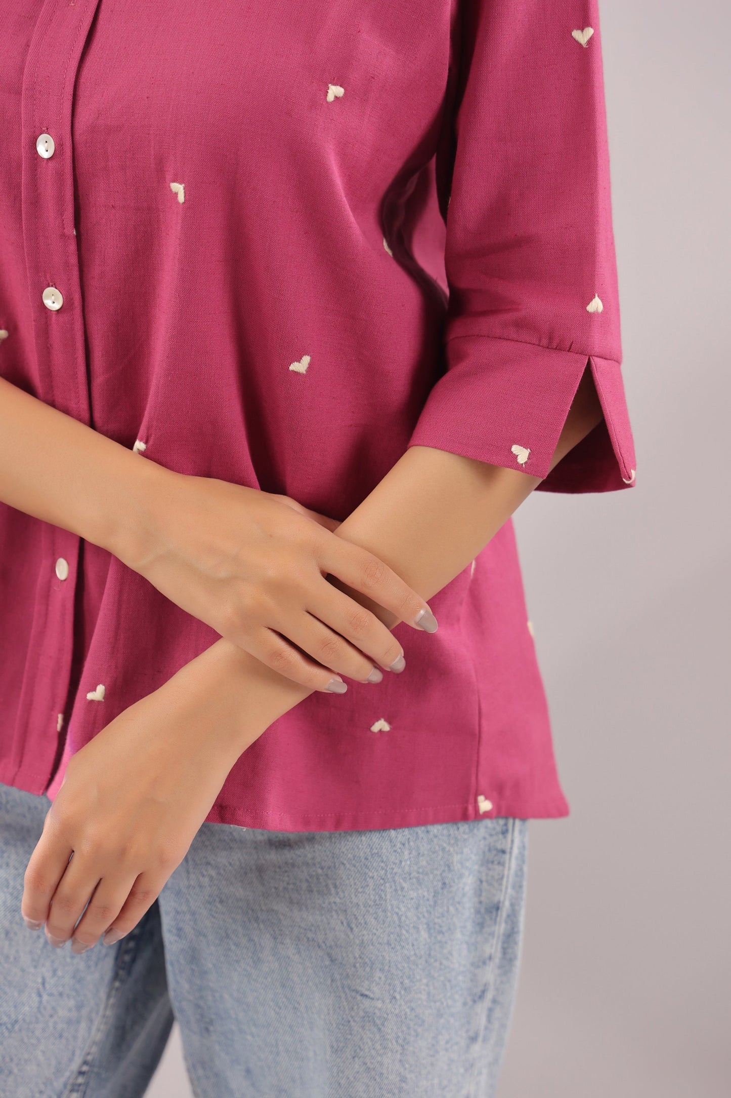 Berry Dot Embroidered Cotton Flex Shirt