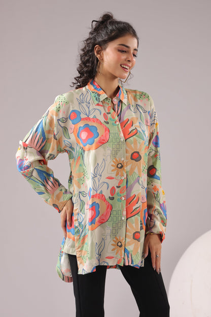 Garden Glow Printed Muslin Silk Shirt