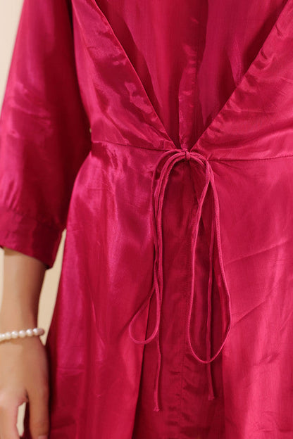 Pink Solid Wrap Tie-Up Co-ord Set