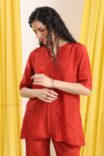 Rust Red Solid Casual Co-ord Set
