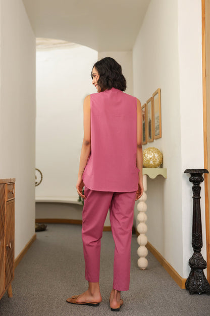 Rose Haze Sleeveless Cotton Co-ord Set