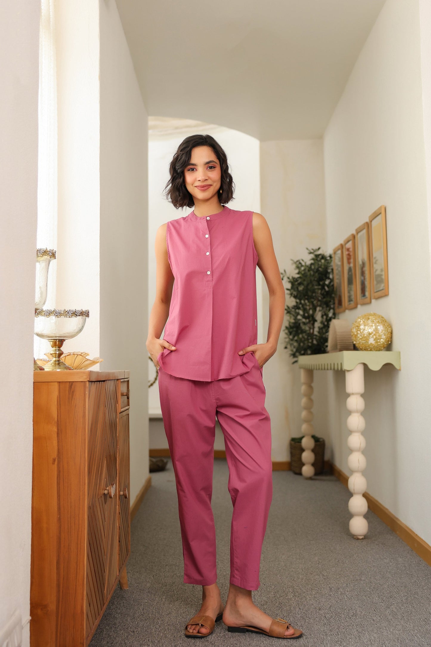 Rose Haze Sleeveless Cotton Co-ord Set
