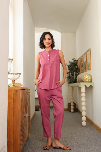 Rose Haze Sleeveless Cotton Co-ord Set