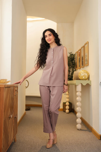 Mauve Muse Sleeveless Cotton Co-ord Set