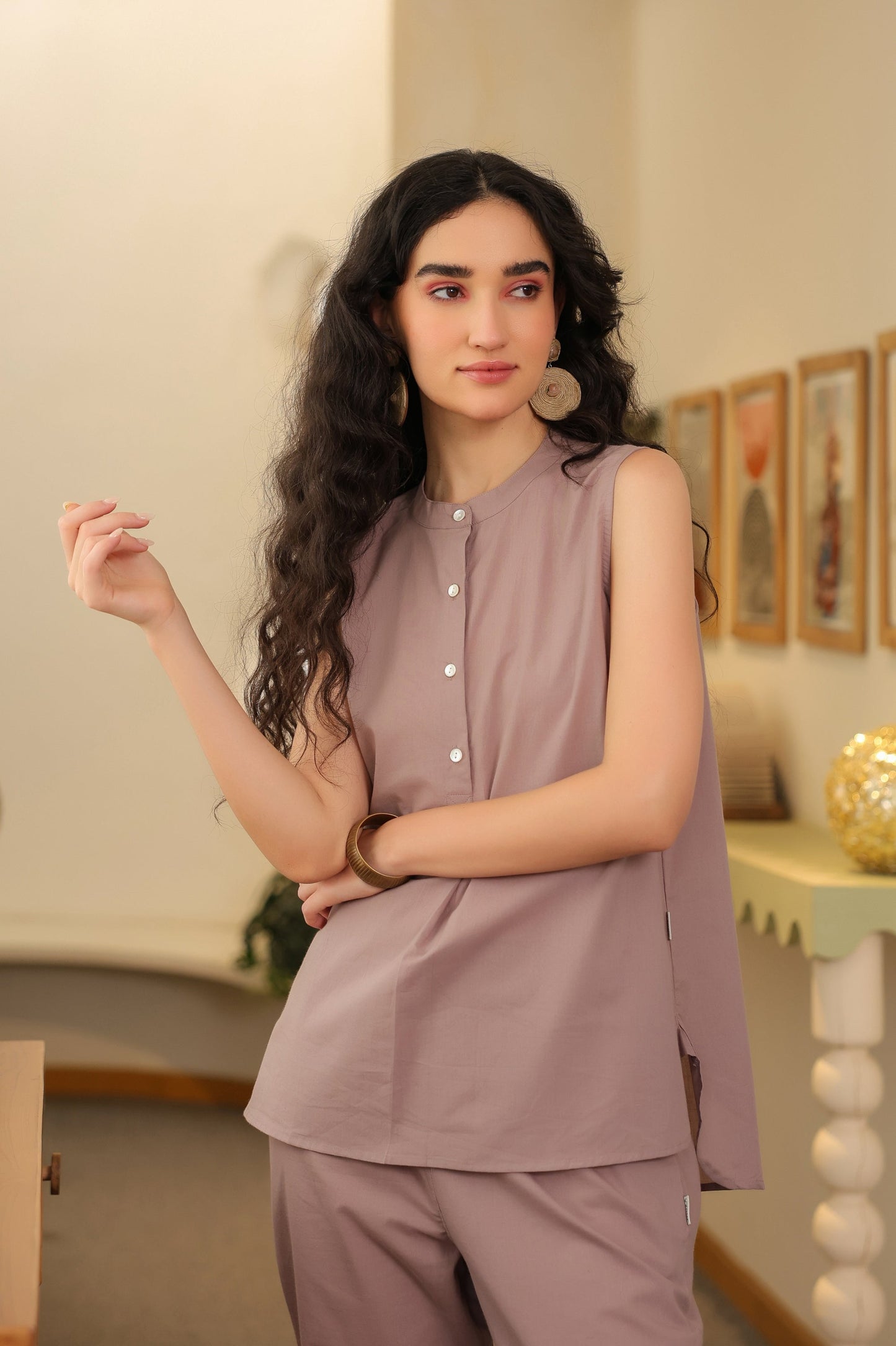 Mauve Muse Sleeveless Cotton Co-ord Set