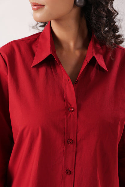 Crimson Classic Formal Maroon Poplin Shirt