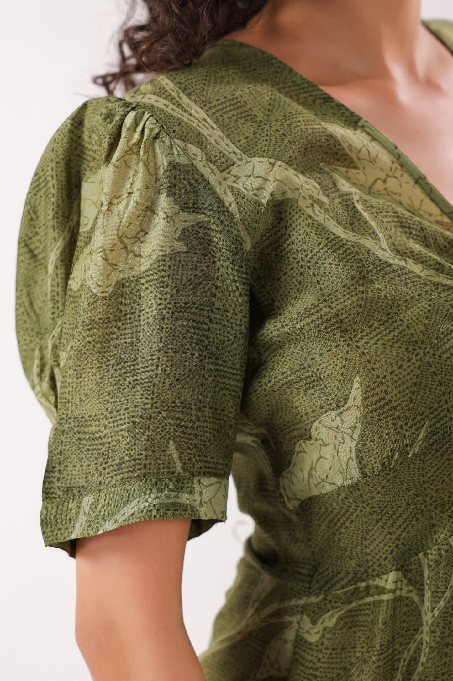 Olive Green Floral Silk Sundress