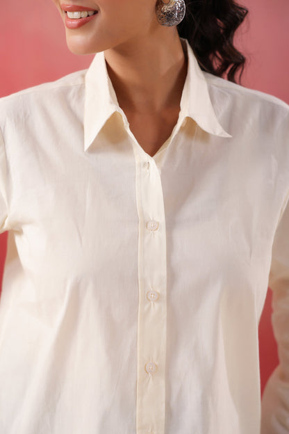Ivory Glow Collared Off- White Poplin Shirt