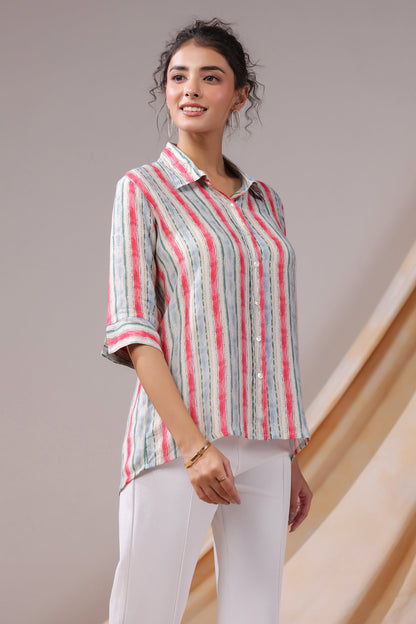 Striped Breeze Casual Muslin Silk Shirt