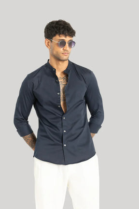 Alfonso Navy Plain Satin Shirt