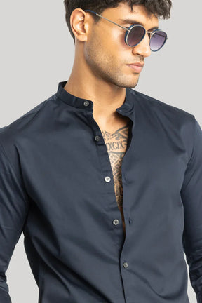 Alfonso Navy Plain Satin Shirt