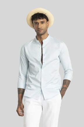 Alfonso Light Blue Plain Satin Shirt