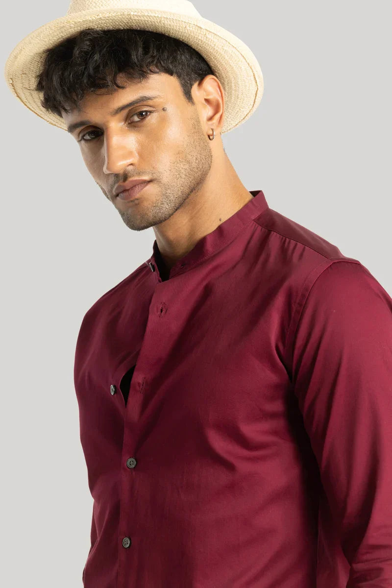 Alfonso Red Plain Satin Shirt