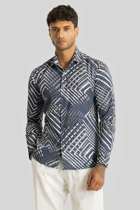 Momentum Greyish Blue Geometric Shirt