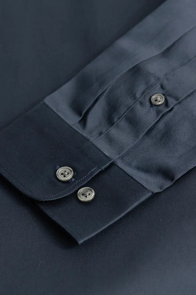 Alfonso Navy Plain Satin Shirt