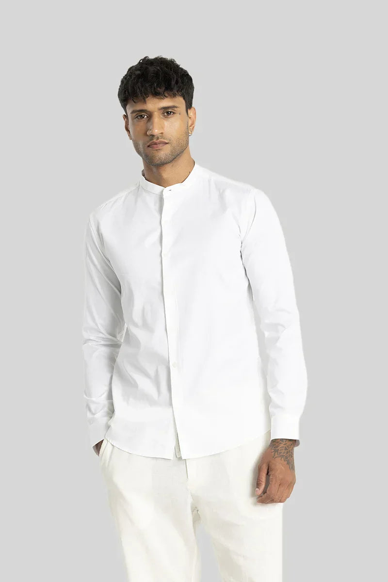 Alfonso White Plain Satin Shirt