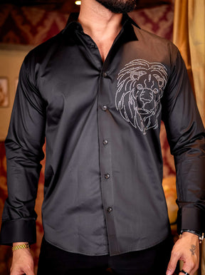 Black Mufasa Starry Beaded Satin Cotton Premium Party Shirt