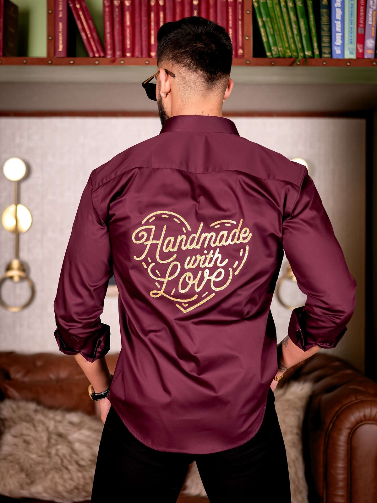 Wine Handmade Love Glitter Luxury Shirt For Men's