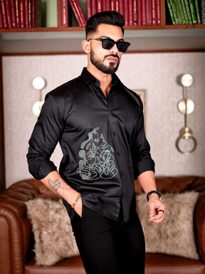 Black Starry Beaded SATIN COTTON PREMIUM PARTY SHIRT