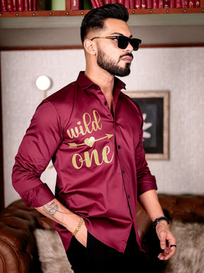 Maroon Wild One Glitter Luxury Shirt For Men's