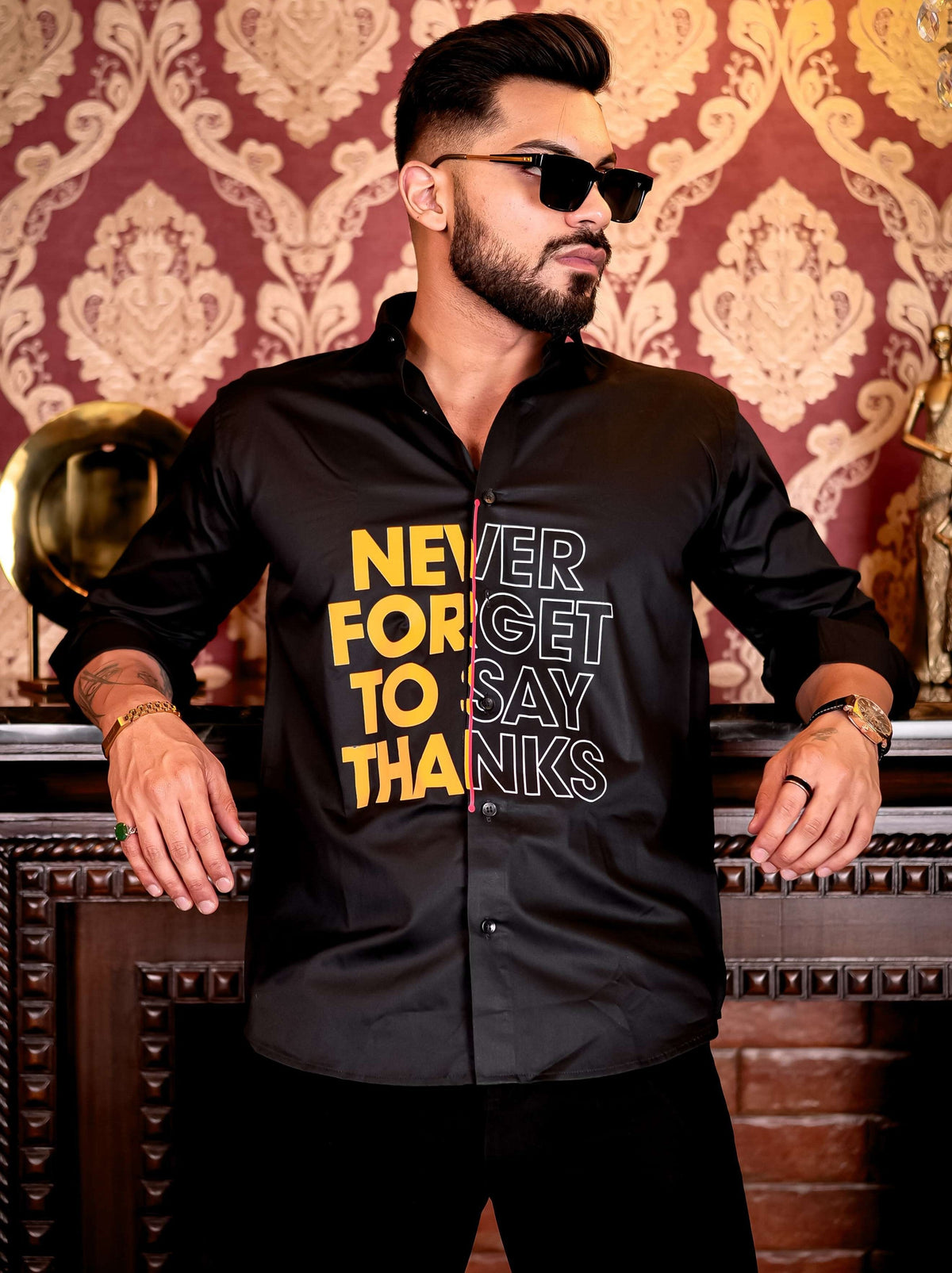 Say Thanks Black Club Wear Printed Satin Cotton Shirt