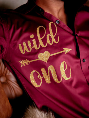 Maroon Wild One Glitter Luxury Shirt For Men's