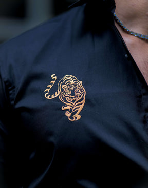 Tiger Embroidered Black Luxury Cotton Shirt