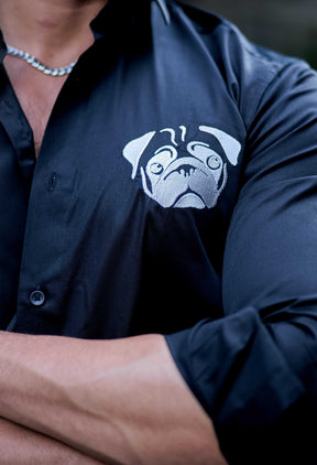 Puppy Embroidered Black Cotton Premium Shirt