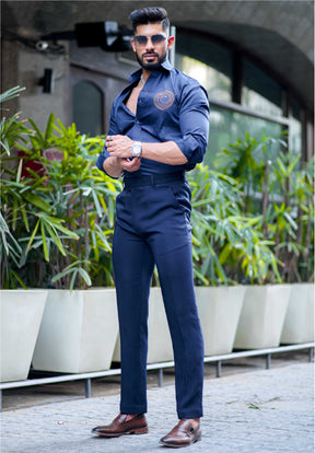 Round Embroidered Navy Premium Shirt For Men