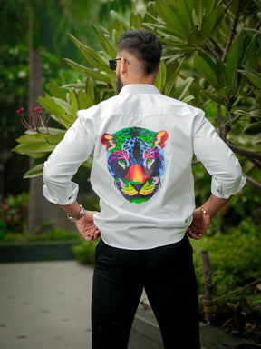 White Club Wear Printed Satin Cotton Shirt