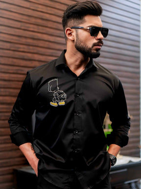 Black Rhinestone Party Satin Cotton Premium Shirt