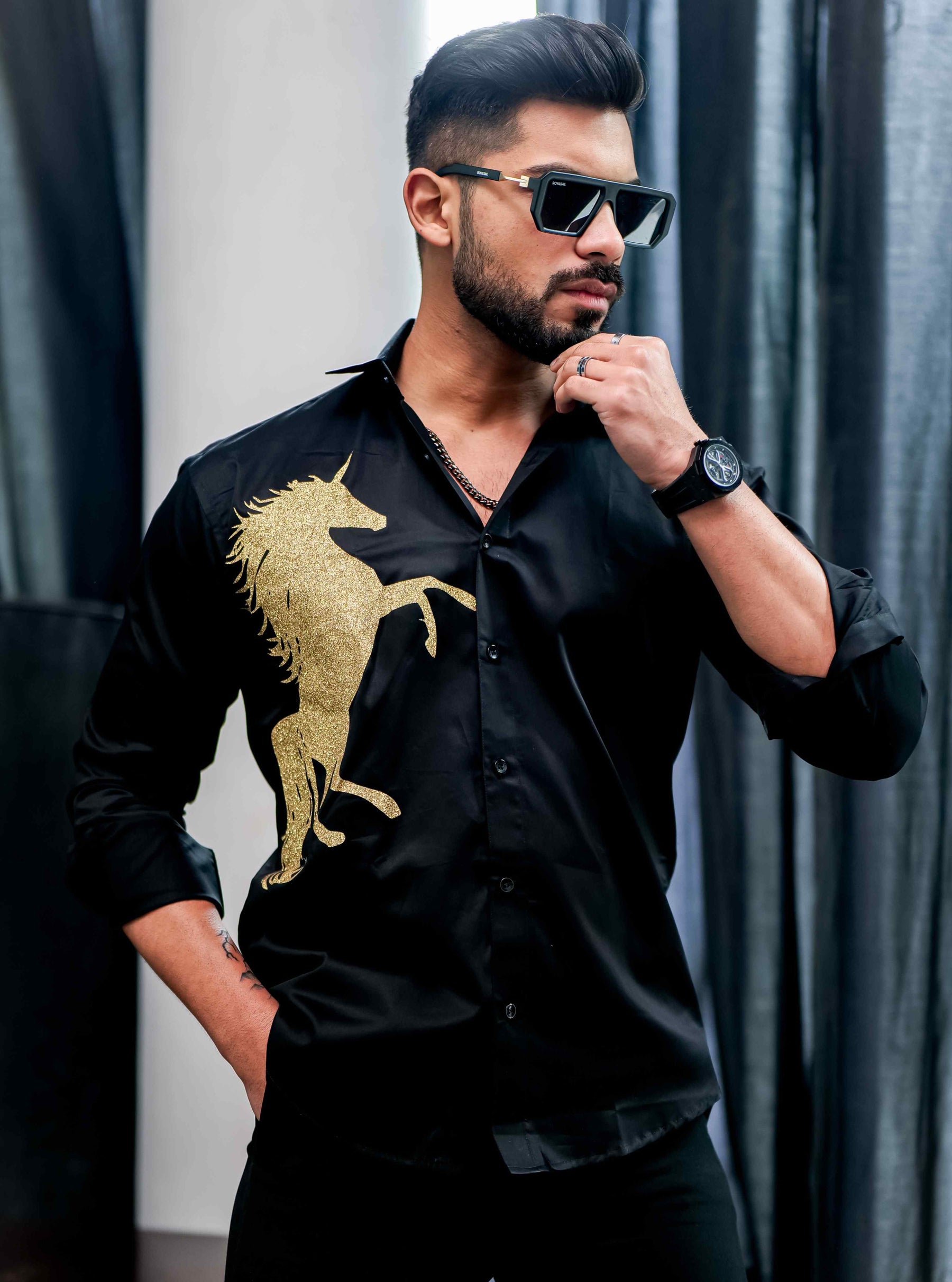 Black Club Wear Horse Printed Shirt