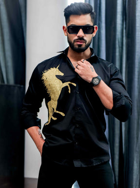 Black Club Wear Horse Printed Shirt