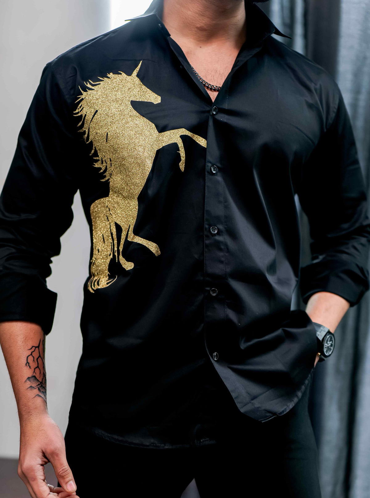 Black Club Wear Horse Printed Shirt