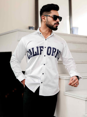 White Club Wear Printed Satin Cotton Shirt