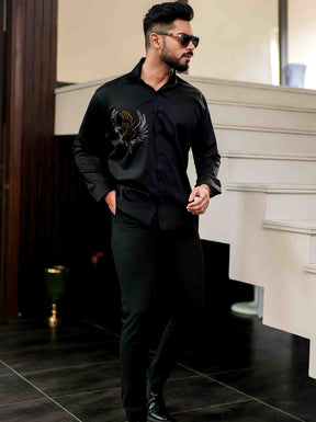 Black Starry Beaded Satin Cotton Premium Party Shirt