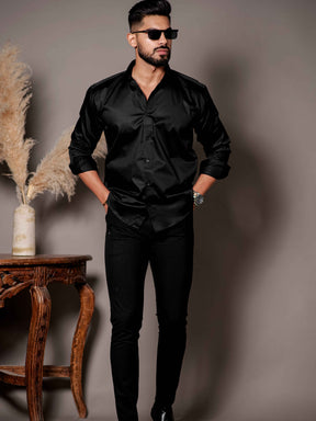 Black Club Wear Printed Satin Cotton Shirt