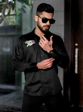 Black Rhinestone Party Satin Cotton Premium Shirt