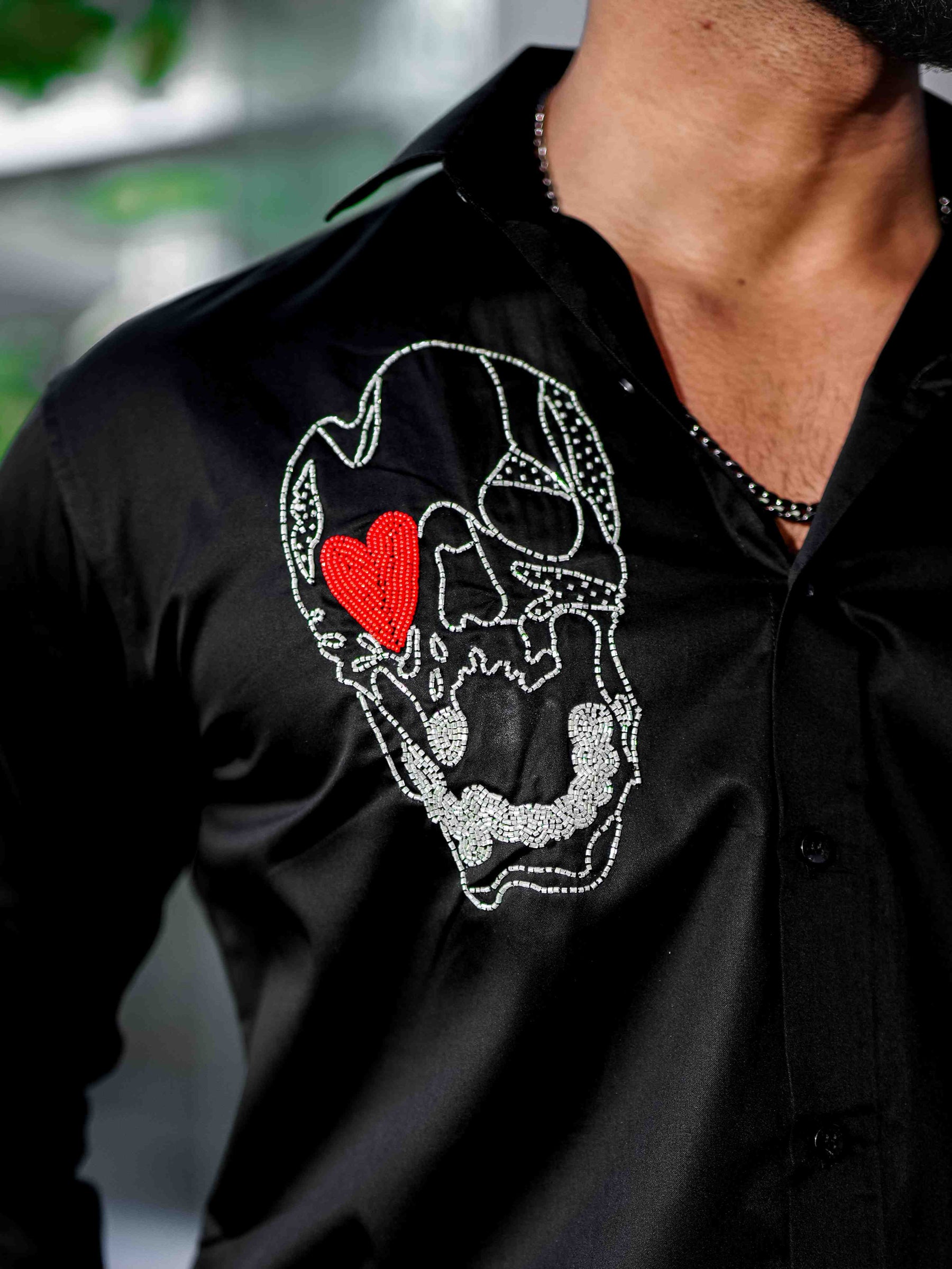 Black Rhinestone Party Satin Cotton Premium Shirt