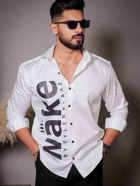 White Club Wear Printed Satin Cotton Shirt