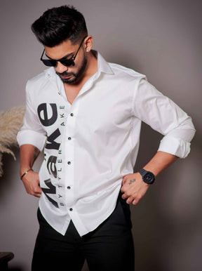 White Club Wear Printed Satin Cotton Shirt