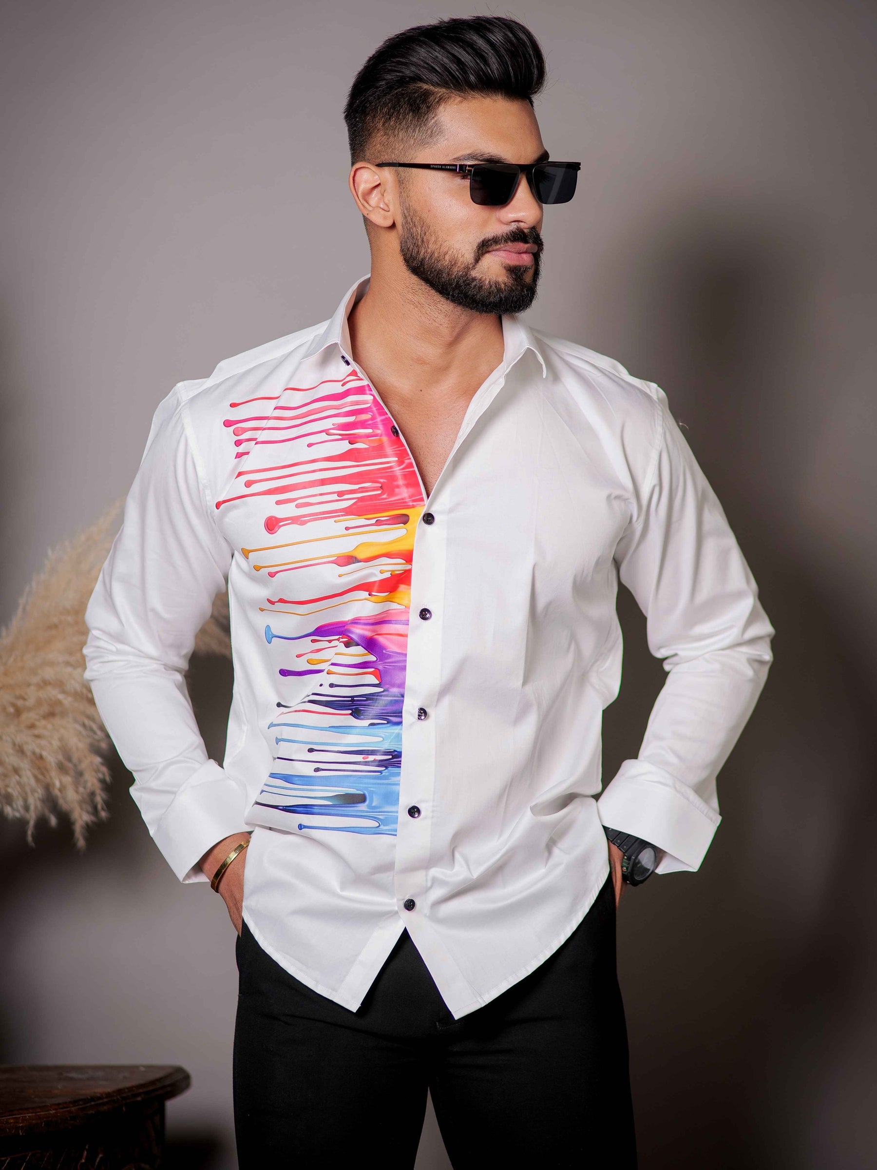 White Club Wear Printed Satin Cotton Shirt