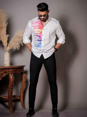 White Club Wear Printed Satin Cotton Shirt