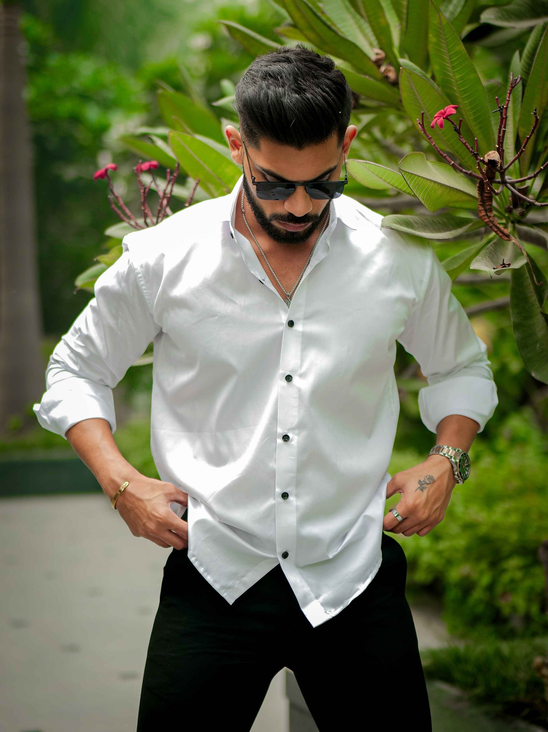 White Club Wear Printed Satin Cotton Shirt