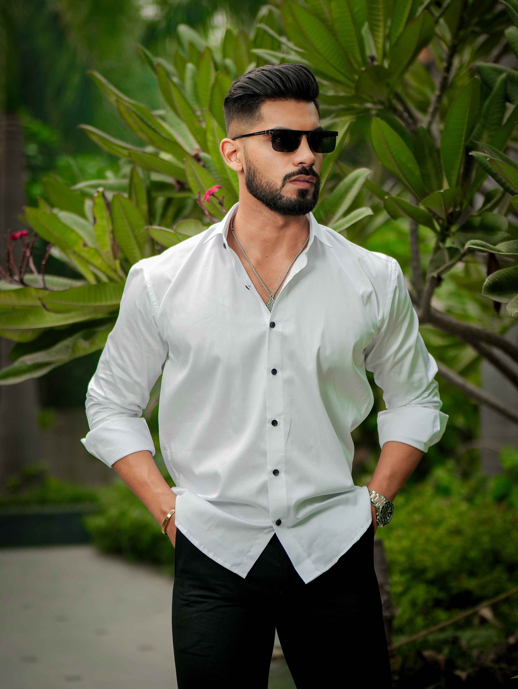 White Club Wear Printed Satin Cotton Shirt