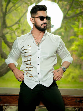 White Club Wear Printed Satin Cotton Shirt