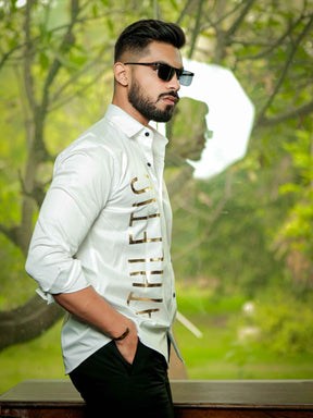 White Club Wear Printed Satin Cotton Shirt