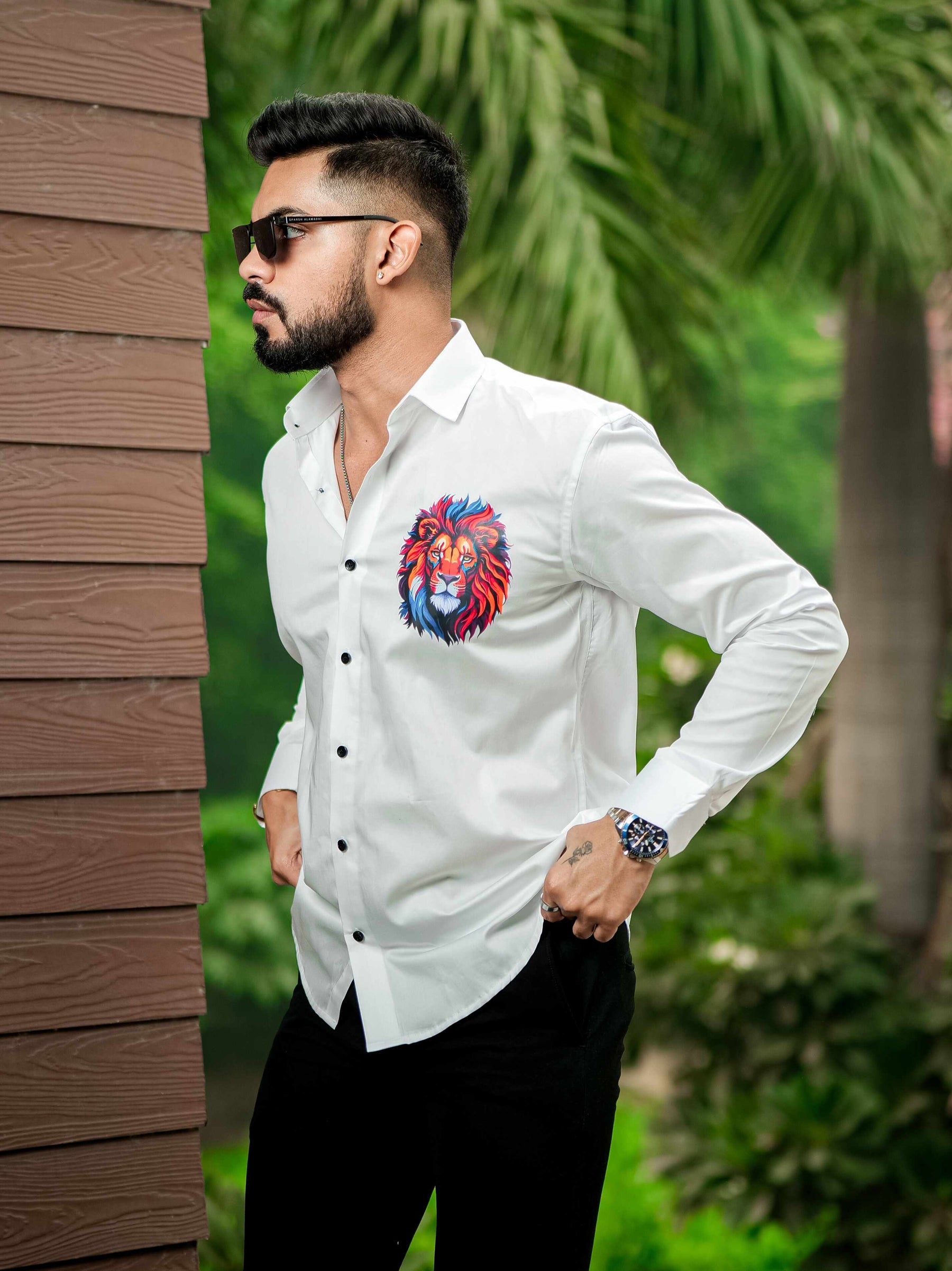 White Club Wear Printed Satin Cotton Shirt