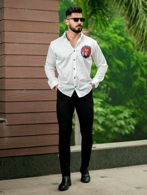 White Club Wear Printed Satin Cotton Shirt